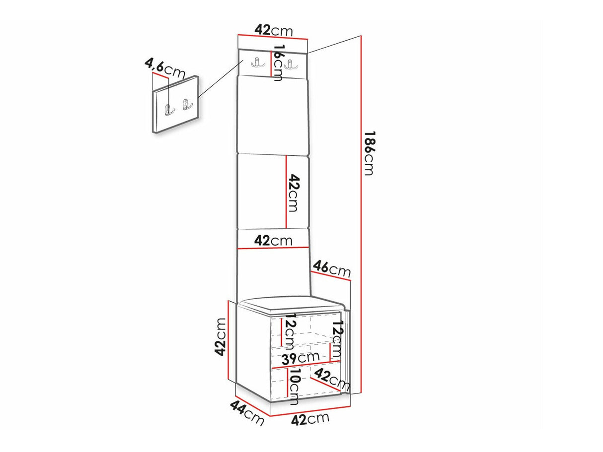 Előszoba garnitúra ORION RYFEL SLIM XXII (Towiro), Keret színe: Fekete, Puha falpanel színe: Manila 18