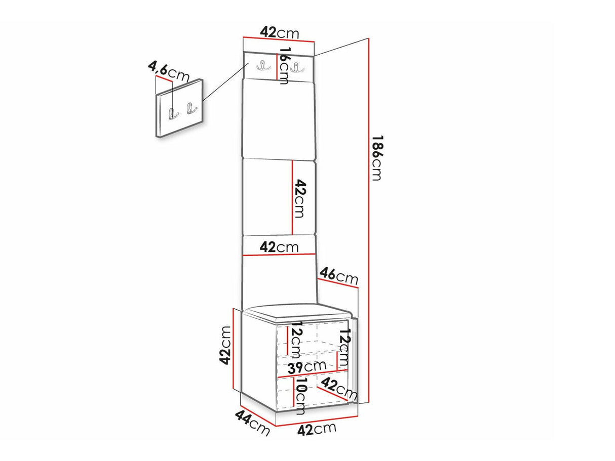 Előszoba garnitúra ORION RYFEL SLIM XXII (Towiro), Keret színe: Fekete, Puha falpanel színe: Manila 26