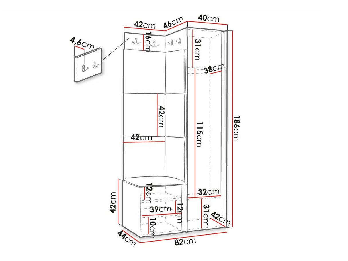Előszoba garnitúra ORION RYFEL SLIM XXV (Towiro), Puha falpanel színe: Manila 11, Keret színe: Fehér