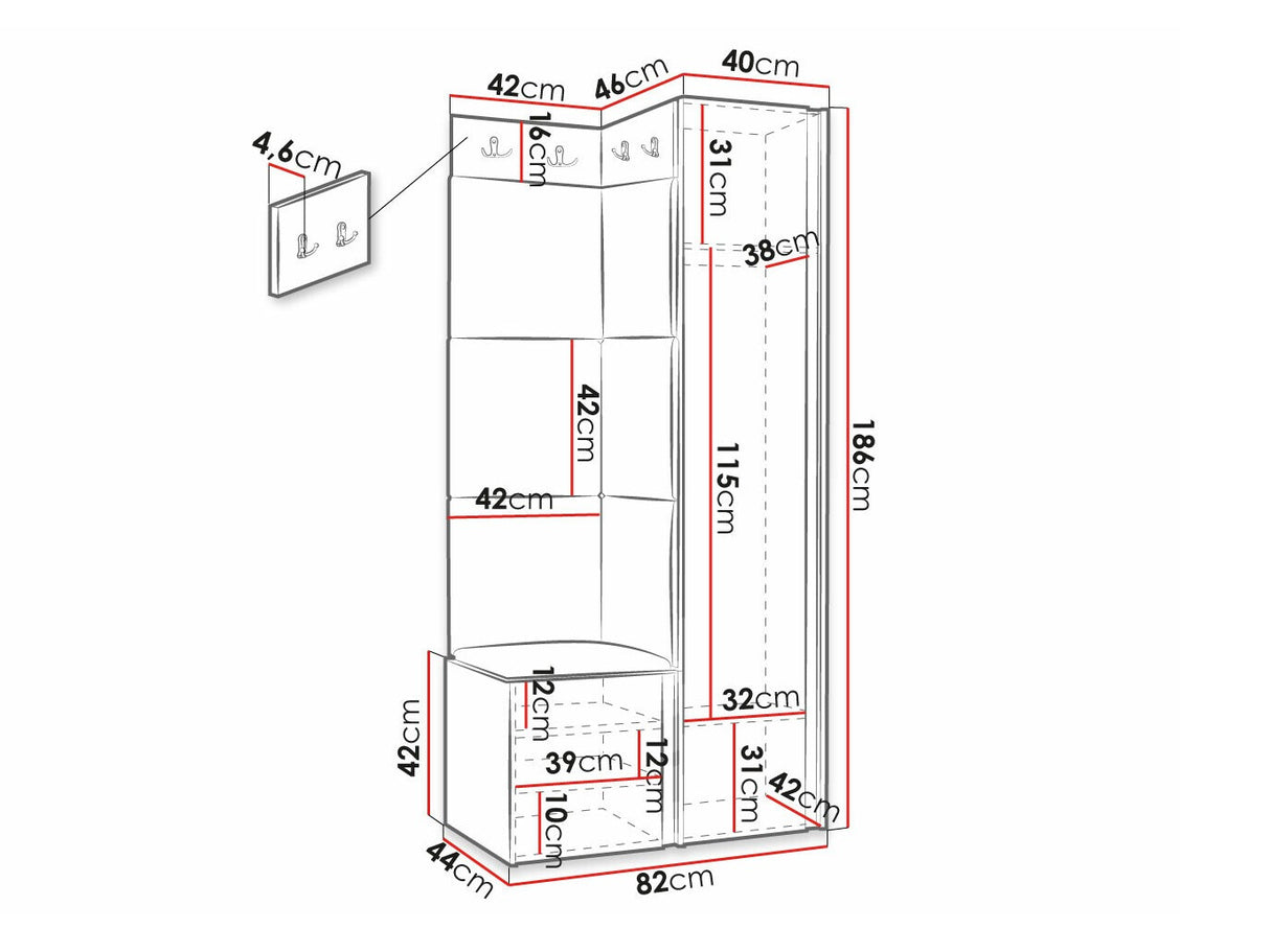 Előszoba garnitúra ORION RYFEL SLIM XXV (Towiro), Puha falpanel színe: Manila 11, Keret színe: Fekete