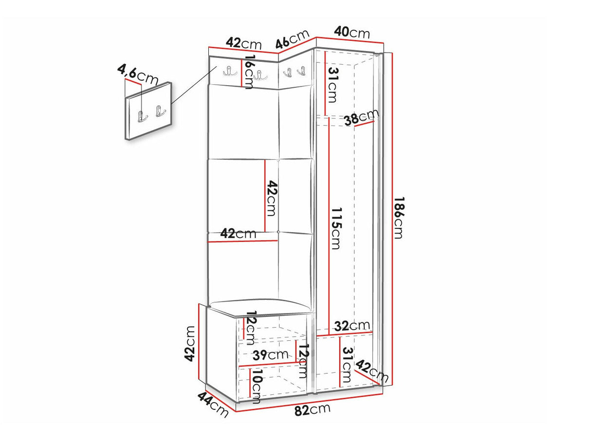 Előszoba garnitúra ORION RYFEL SLIM XXV (Towiro), Puha falpanel színe: Manila 16, Keret színe: Fekete