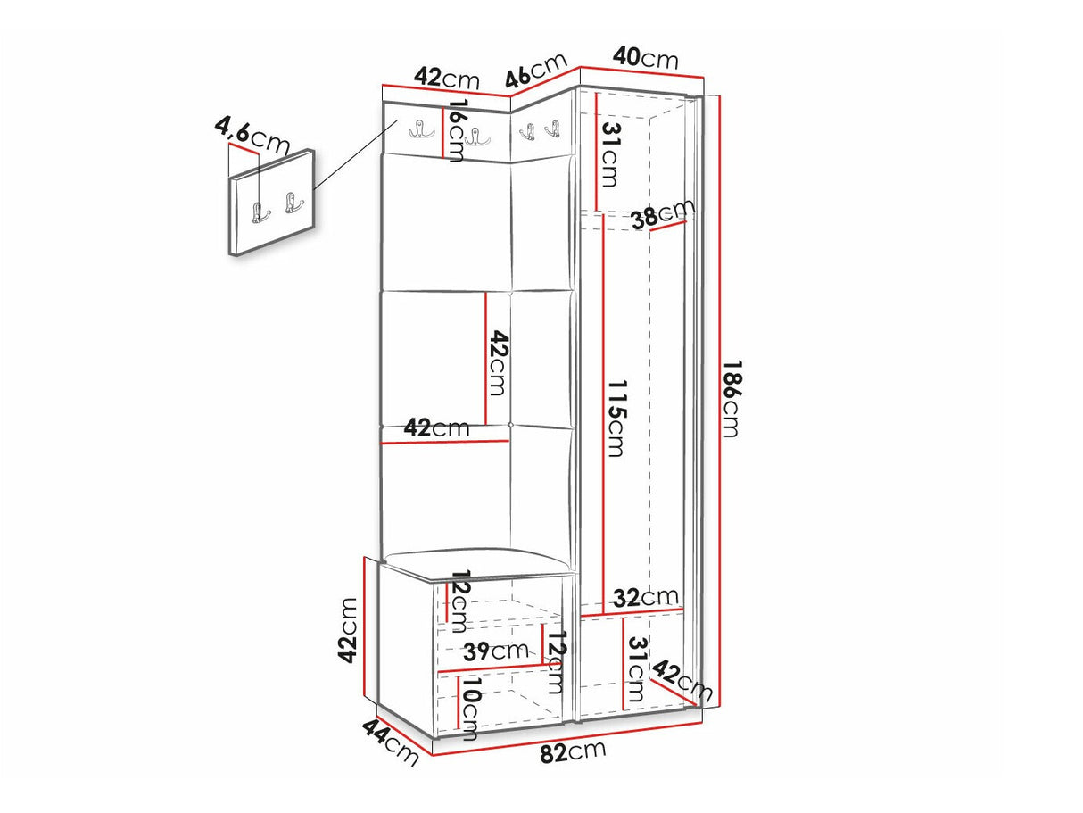 Előszoba garnitúra ORION RYFEL SLIM XXV (Towiro), Puha falpanel színe: Manila 18, Keret színe: Fehér