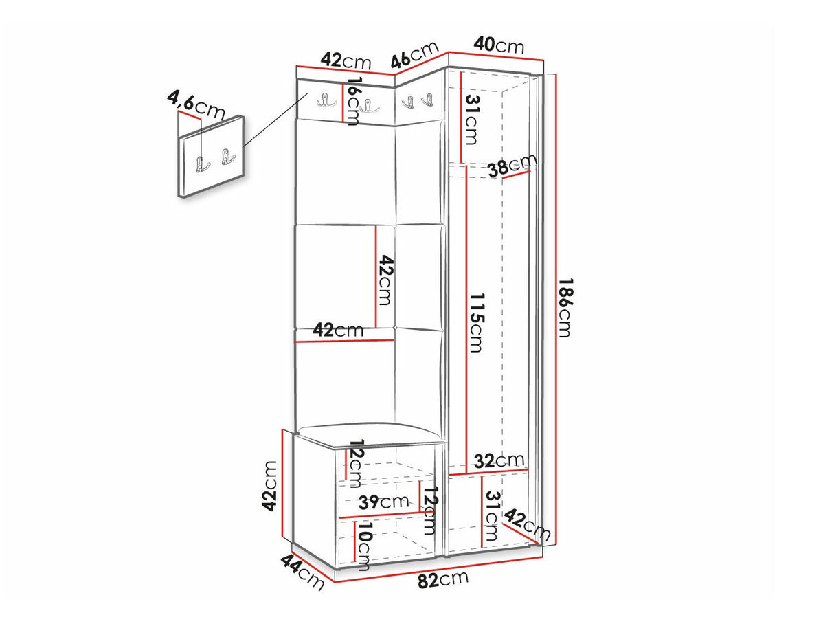 Előszoba garnitúra ORION RYFEL SLIM XXV (Towiro), Puha falpanel színe: Manila 18, Keret színe: Fekete