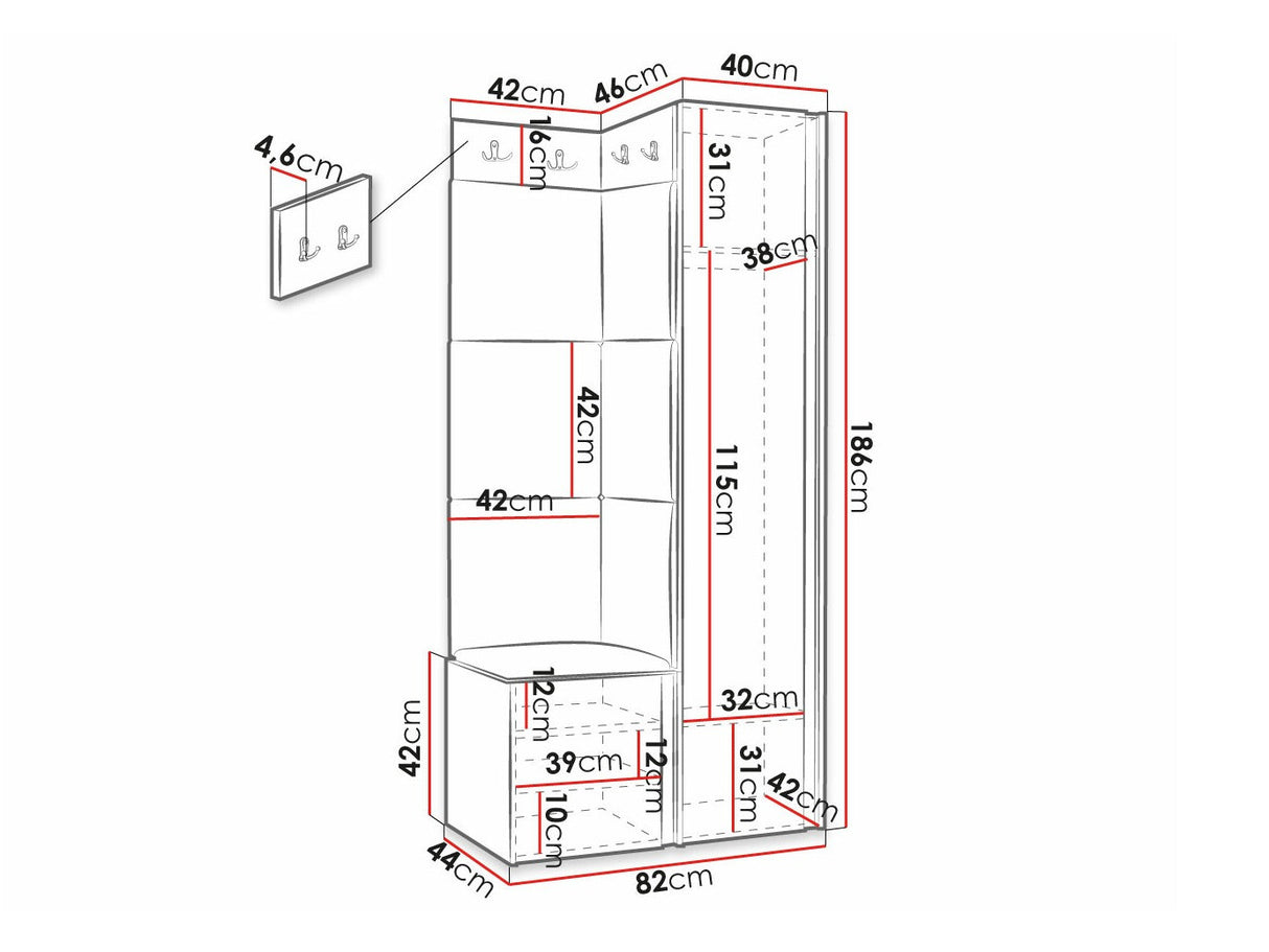 Előszoba garnitúra ORION RYFEL SLIM XXV (Towiro), Puha falpanel színe: Manila 32, Keret színe: Fekete
