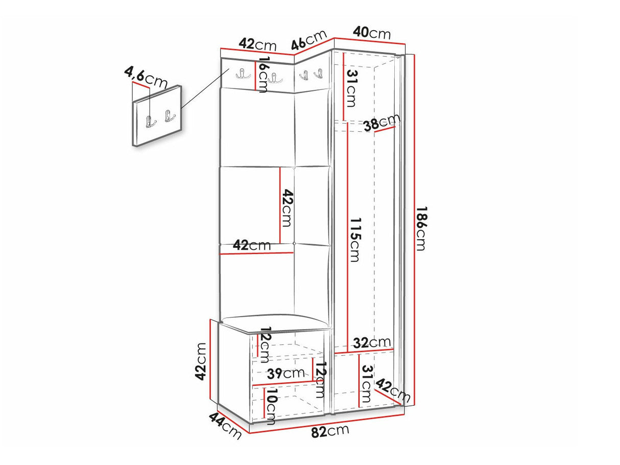 Előszoba garnitúra ORION RYFEL SLIM XXV (Towiro), Puha falpanel színe: Manila 35, Keret színe: Fehér