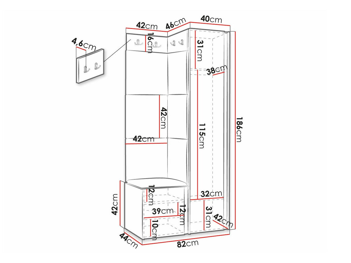 Előszoba garnitúra ORION RYFEL SLIM XXV (Towiro), Puha falpanel színe: Soft 011, Keret színe: Fekete