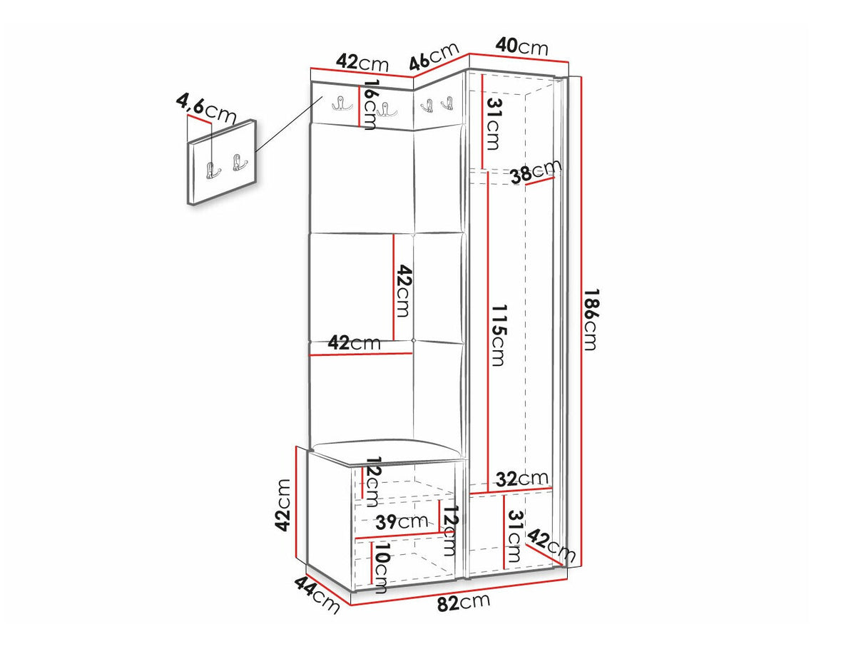 Előszoba garnitúra ORION RYFEL SLIM XXV (Towiro), Puha falpanel színe: Soft 017, Keret színe: Fehér