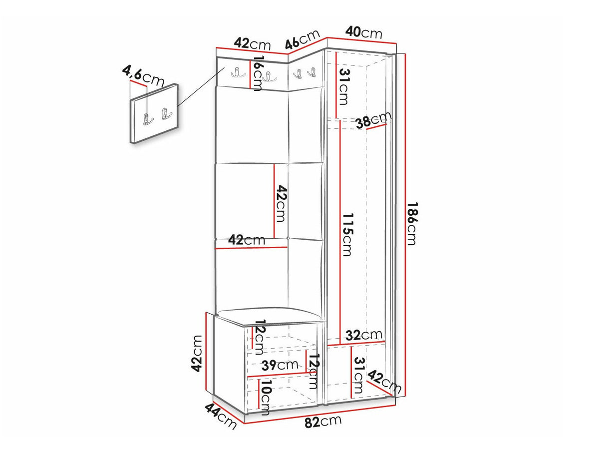 Előszoba garnitúra ORION RYFEL SLIM XXVI (Towiro), Puha falpanel színe: Manila 09, Keret színe: Fekete