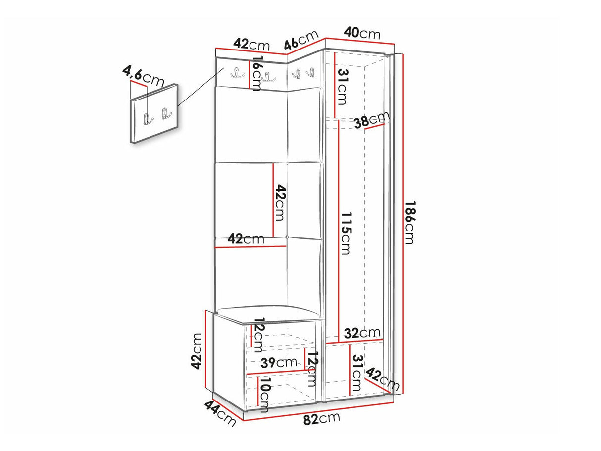 Előszoba garnitúra ORION RYFEL SLIM XXVI (Towiro), Puha falpanel színe: Manila 26, Keret színe: Fekete