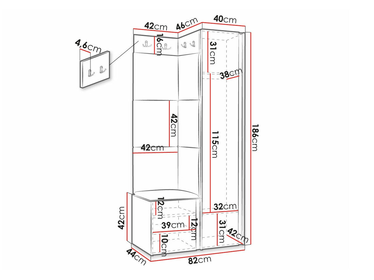 Előszoba garnitúra ORION RYFEL SLIM XXVI (Towiro), Puha falpanel színe: Manila 35, Keret színe: Fekete