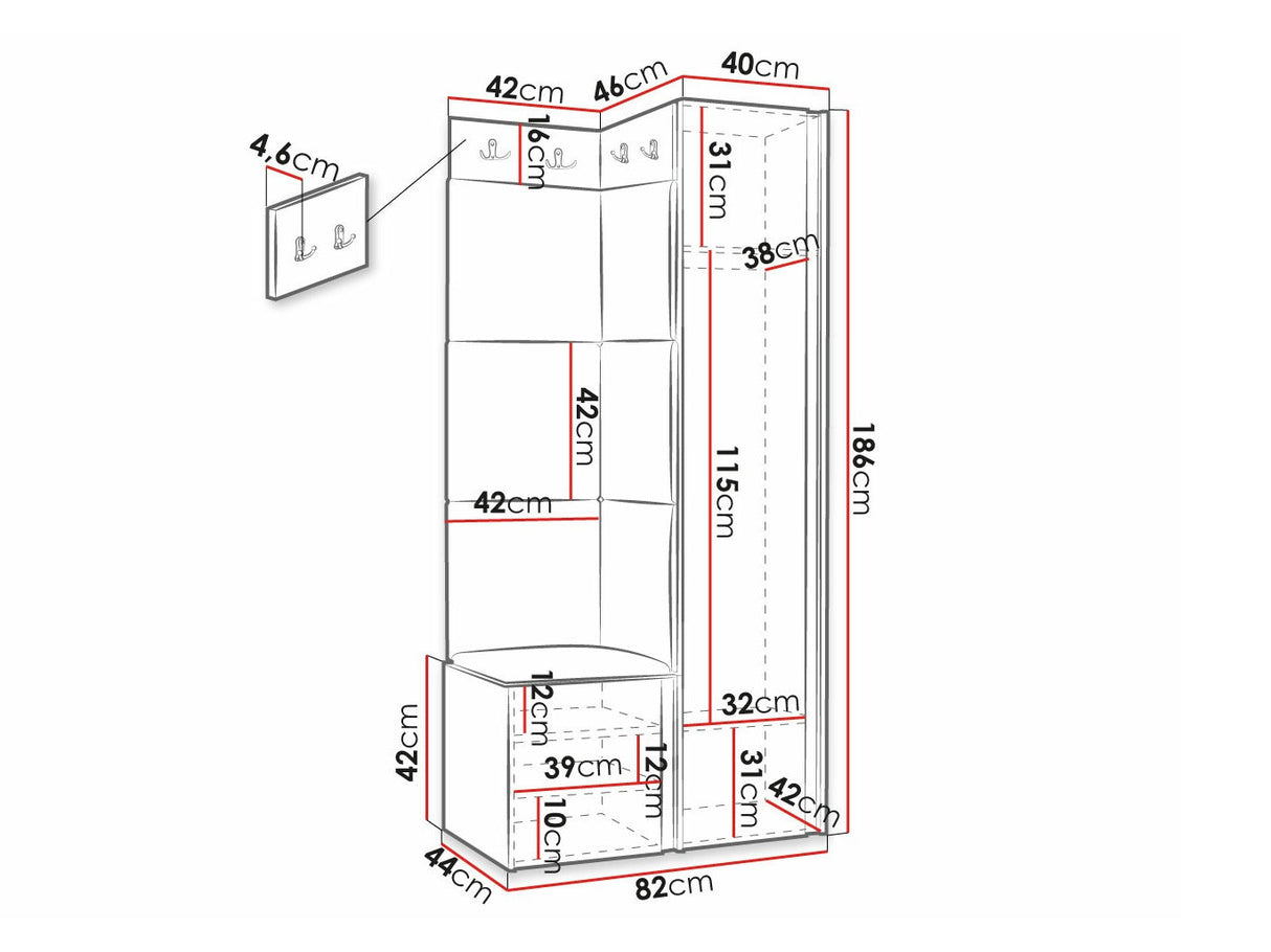 Előszoba garnitúra ORION RYFEL SLIM XXVI (Towiro), Puha falpanel színe: Soft 017, Keret színe: Fekete