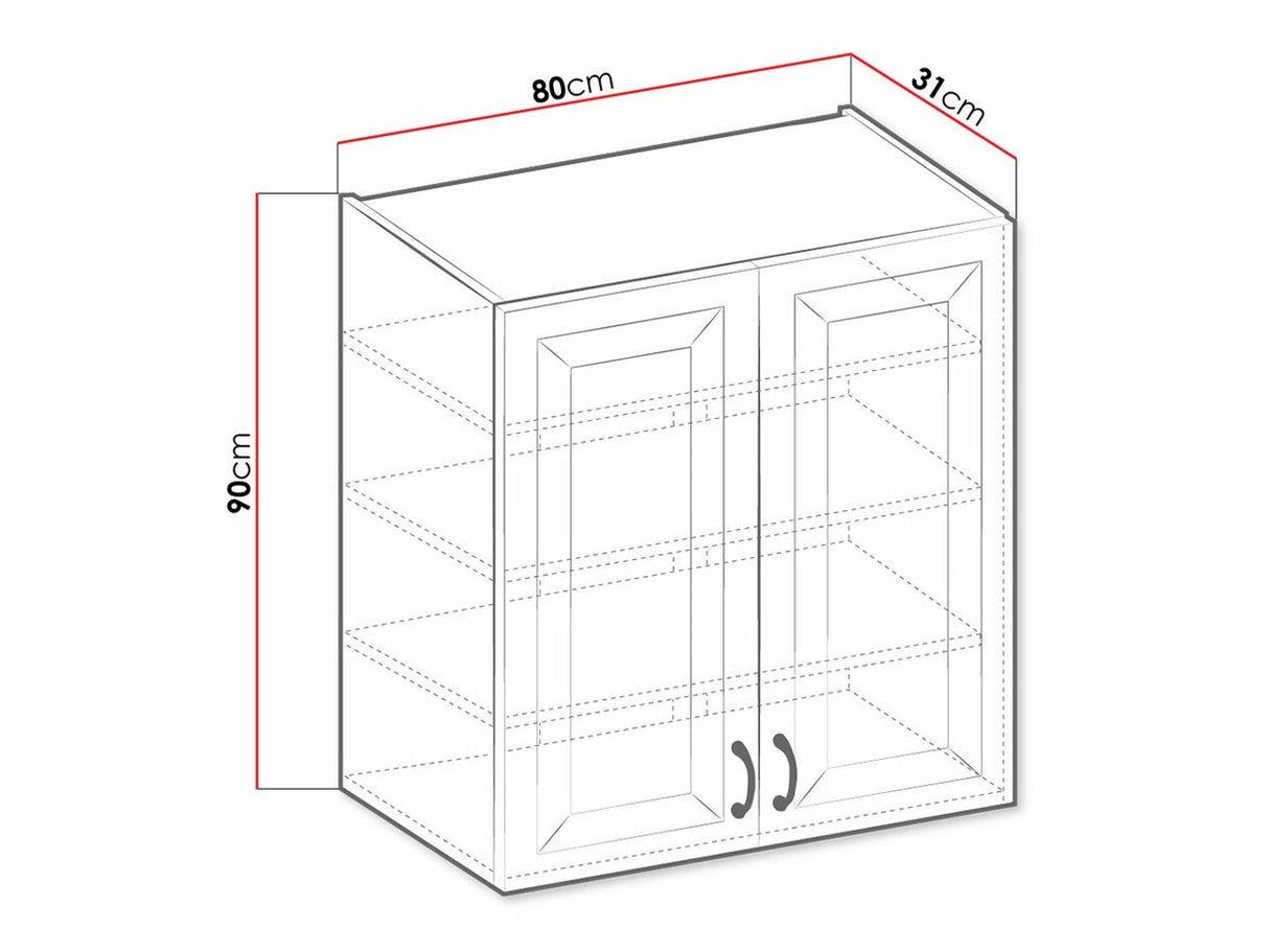 Moduláris fali szekrény 80 G-90 2F RETROLINE, (Fehér)