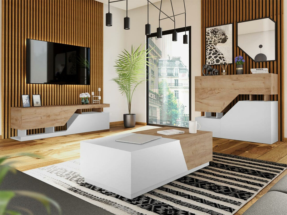 Dohányzóasztal Ceelias, Szín: Fehér + Wotan tölgy