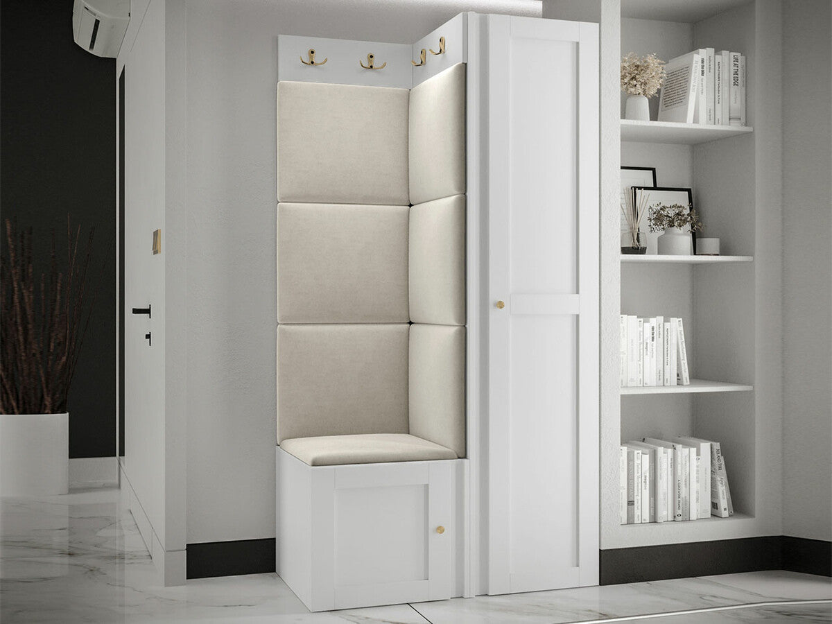 Előszoba garnitúra ORION RYFEL RAMIRO XXV, Keret színe: Fehér, Puha falpanel színe: Manila 02