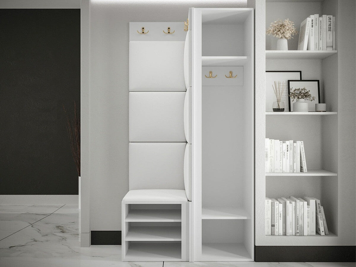 Előszoba garnitúra ORION RYFEL RAMIRO XXV, Keret színe: Fehér, Puha falpanel színe: Manila 09