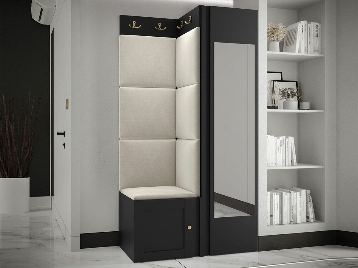 Előszoba garnitúra ORION RYFEL RAMIRO XXVI, Keret színe: Fekete, Puha falpanel színe: Manila 02
