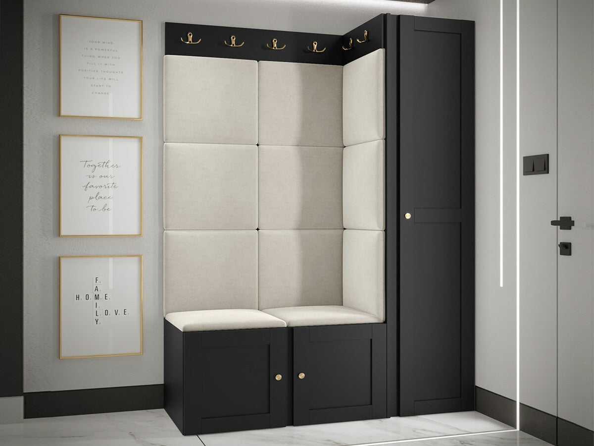 Előszoba garnitúra ORION RYFEL RAMIRO IX, Keret színe: Fekete, Puha falpanel színe: Manila 02