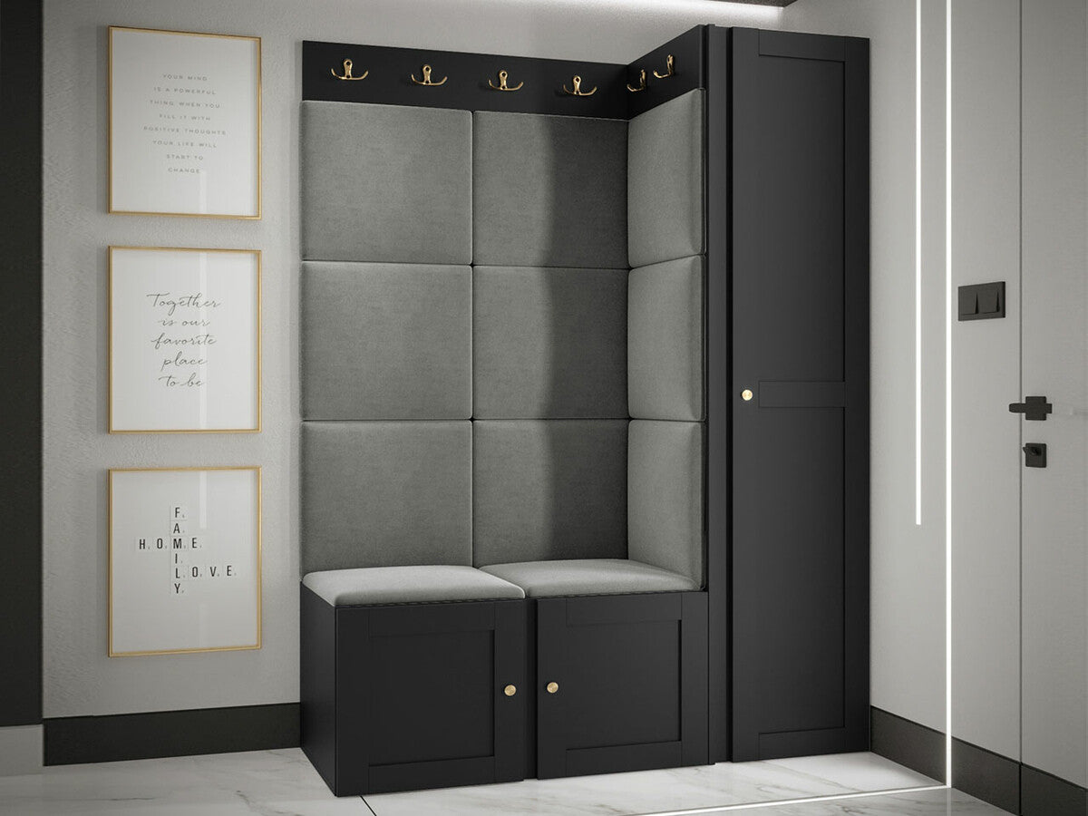 Előszoba garnitúra ORION RYFEL RAMIRO IX, Keret színe: Fekete, Puha falpanel színe: Manila 16