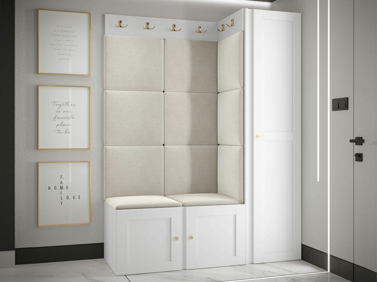 Előszoba garnitúra ORION RYFEL RAMIRO IX, Keret színe: Fehér, Puha falpanel színe: Manila 02