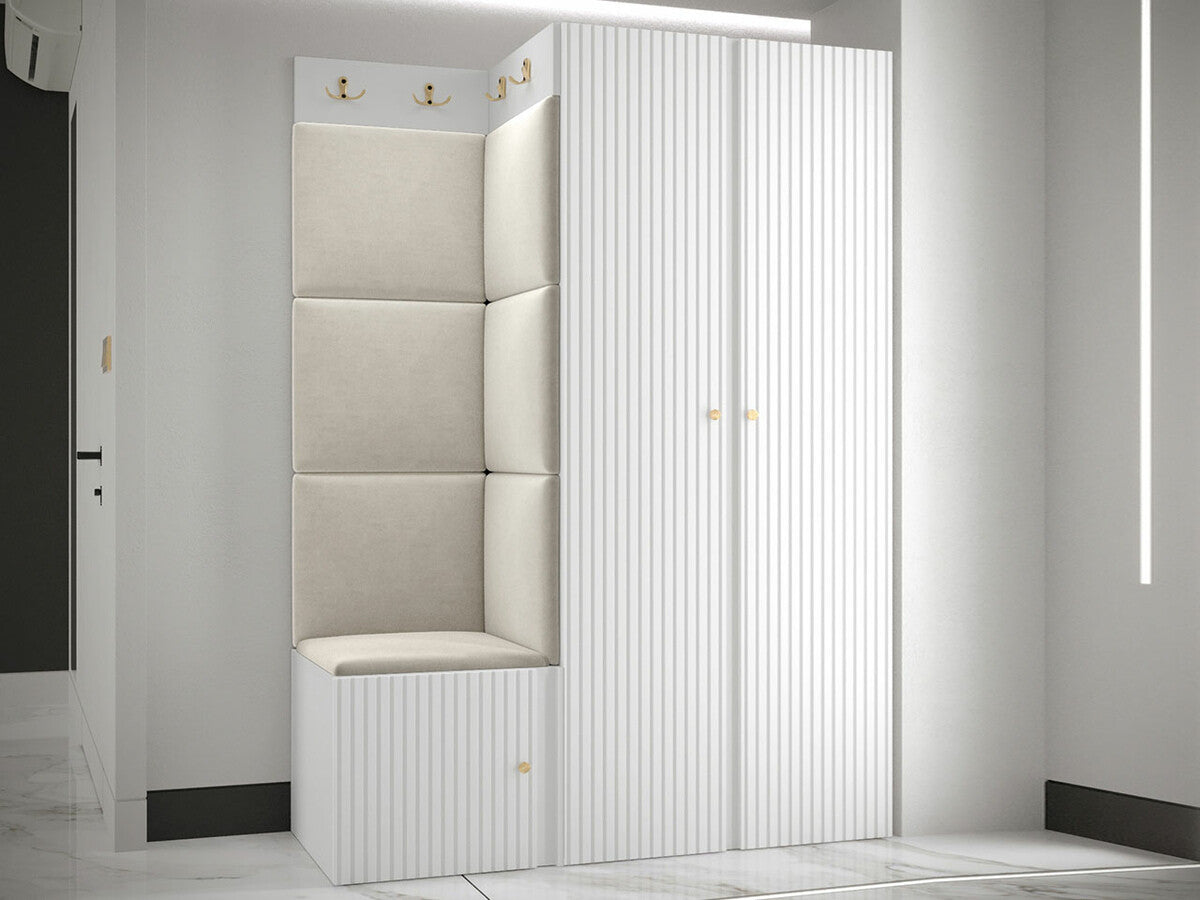 Előszoba garnitúra ORION RYFEL SLIM XXIII (Towiro), Keret színe: Fehér, Puha falpanel színe: Manila 02