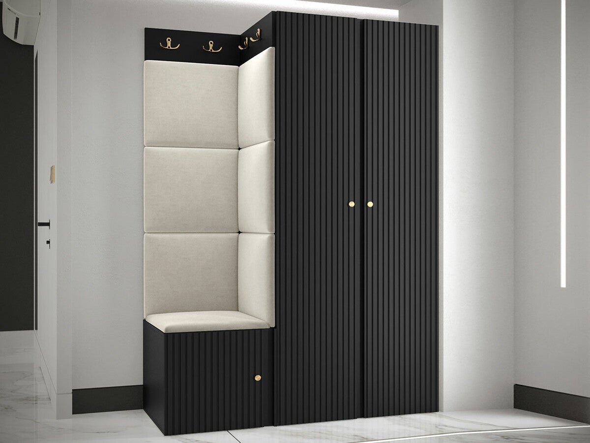 Előszoba garnitúra ORION RYFEL SLIM XXIII (Towiro), Keret színe: Fekete, Puha falpanel színe: Manila 02