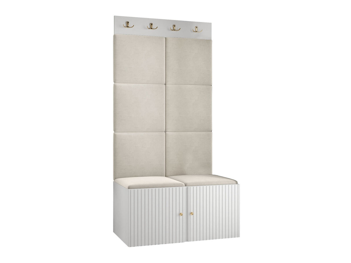 Előszoba garnitúra ORION RYFEL SLIM IV (Towiro), Keret színe: Fehér, Puha falpanel színe: Manila 02