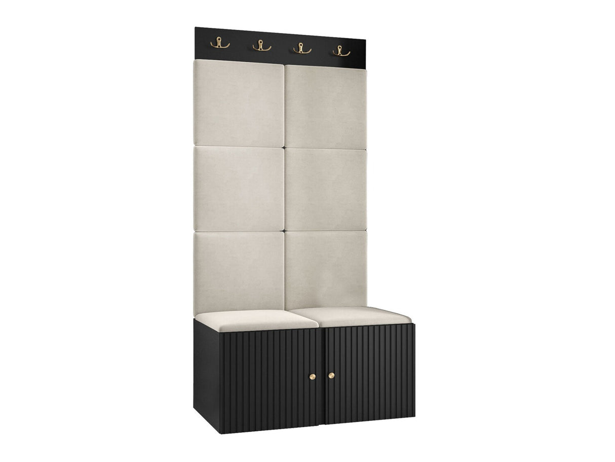 Előszoba garnitúra ORION RYFEL SLIM IV (Towiro), Keret színe: Fekete, Puha falpanel színe: Manila 02