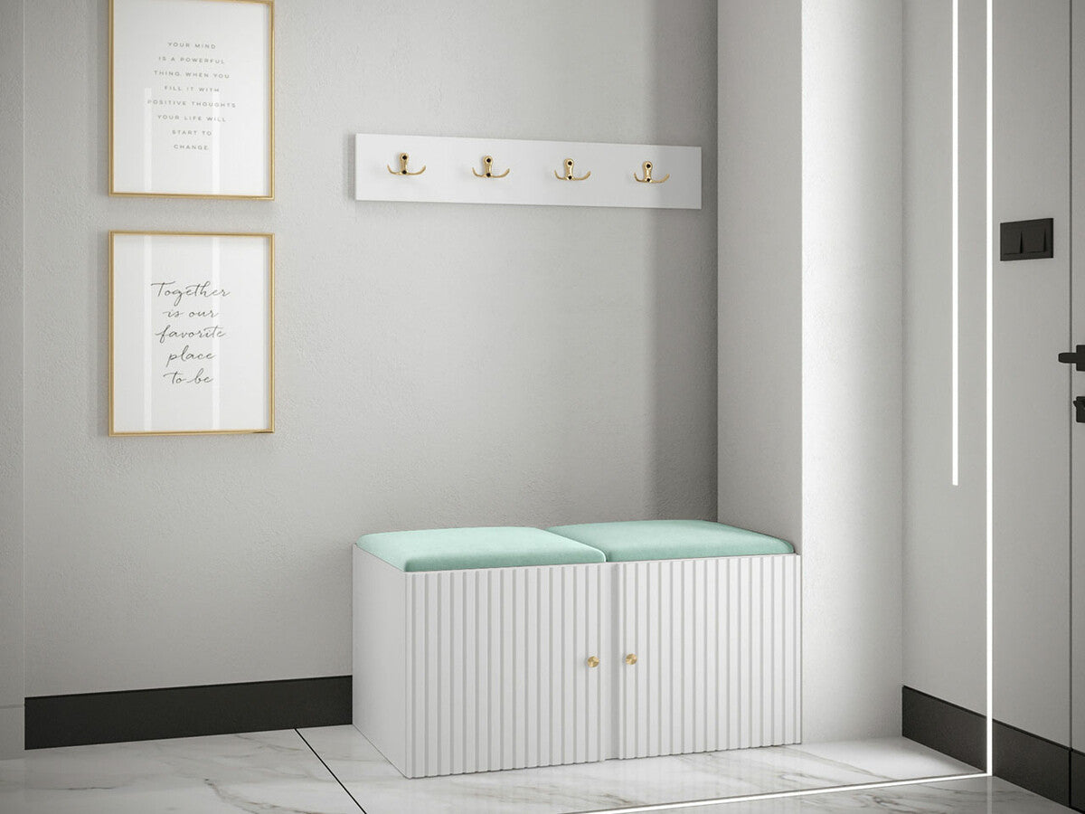 Előszoba garnitúra ORION RYFEL SLIM VI (Towiro), Keret színe: Fehér, Puha falpanel színe: Manila 11