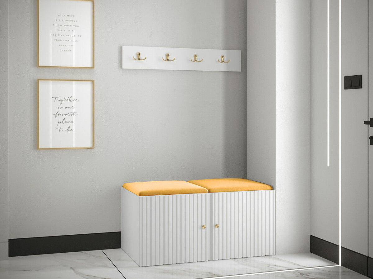 Előszoba garnitúra ORION RYFEL SLIM VI (Towiro), Keret színe: Fehér, Puha falpanel színe: Manila 32