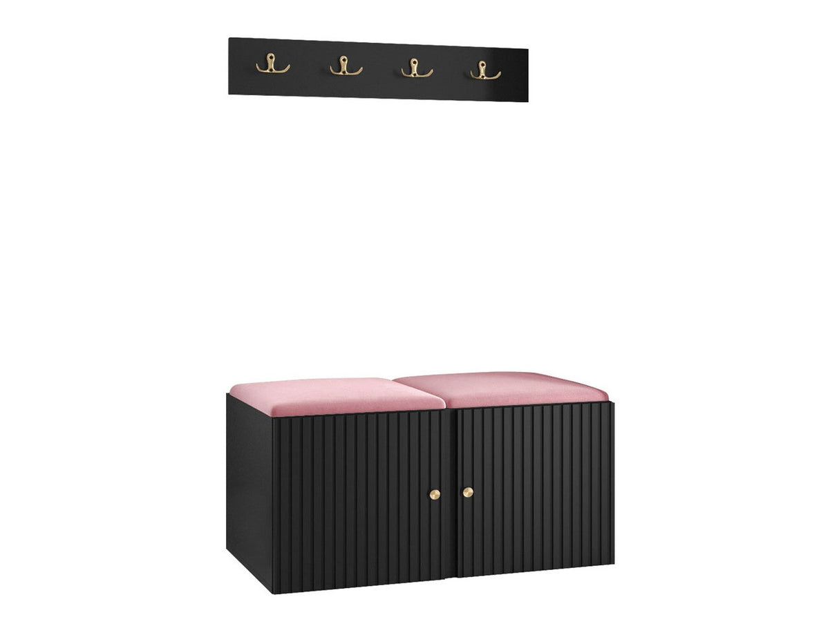 Előszoba garnitúra ORION RYFEL SLIM VI (Towiro), Keret színe: Fekete, Puha falpanel színe: Manila 09