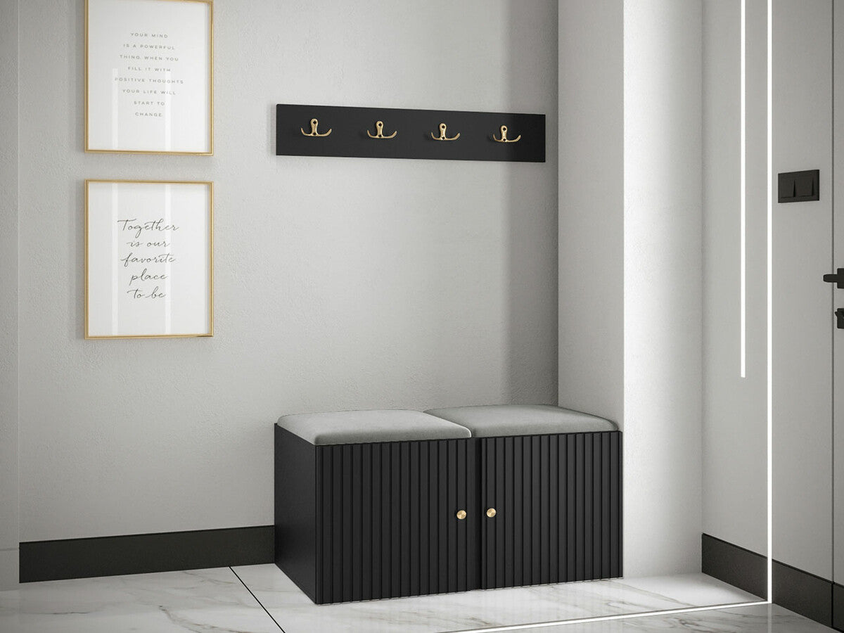 Előszoba garnitúra ORION RYFEL SLIM VI (Towiro), Keret színe: Fekete, Puha falpanel színe: Manila 16