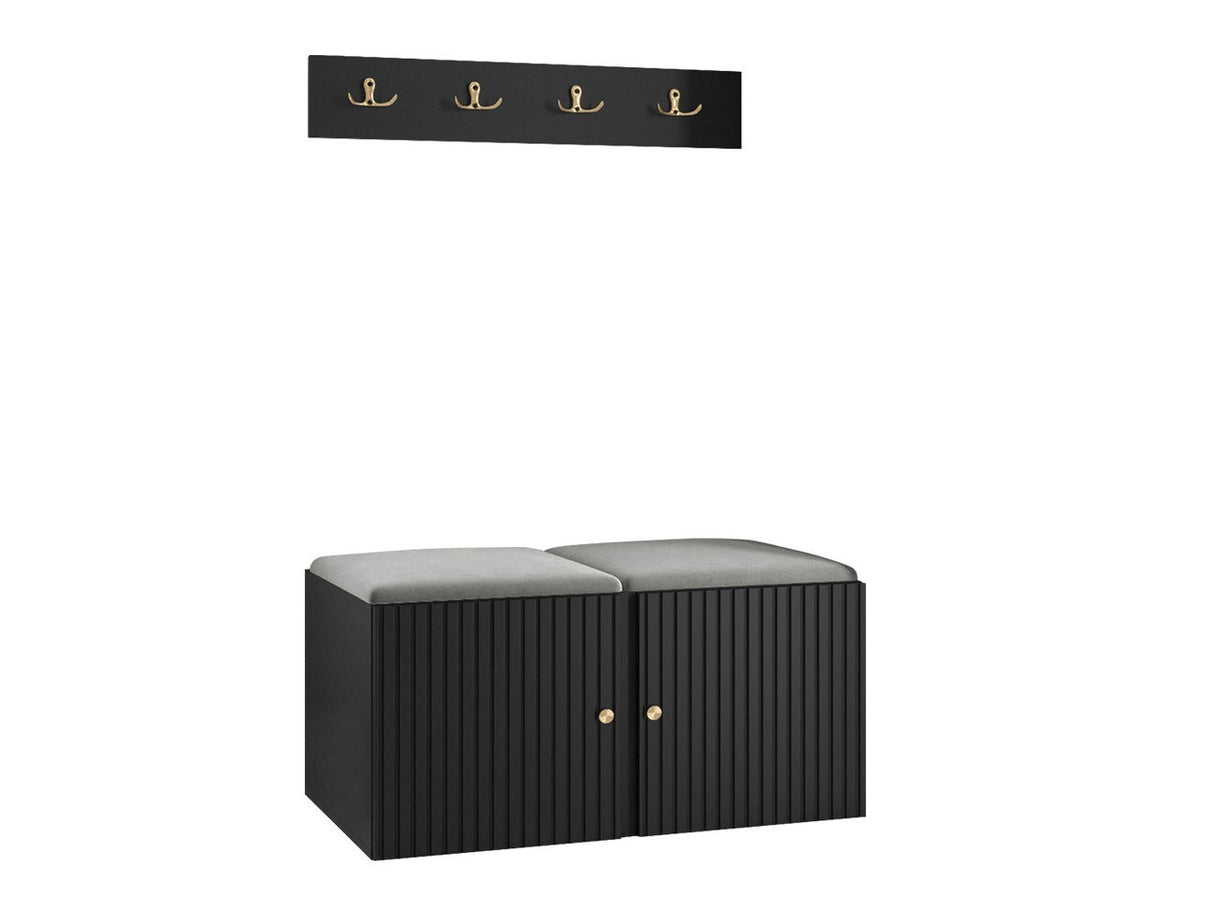 Előszoba garnitúra ORION RYFEL SLIM VI (Towiro), Keret színe: Fekete, Puha falpanel színe: Manila 16