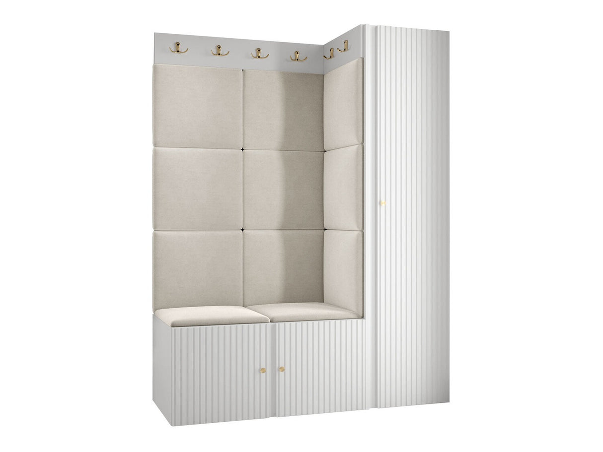 Előszoba garnitúra ORION RYFEL SLIM IX (Towiro), Keret színe: Fehér, Puha falpanel színe: Manila 02