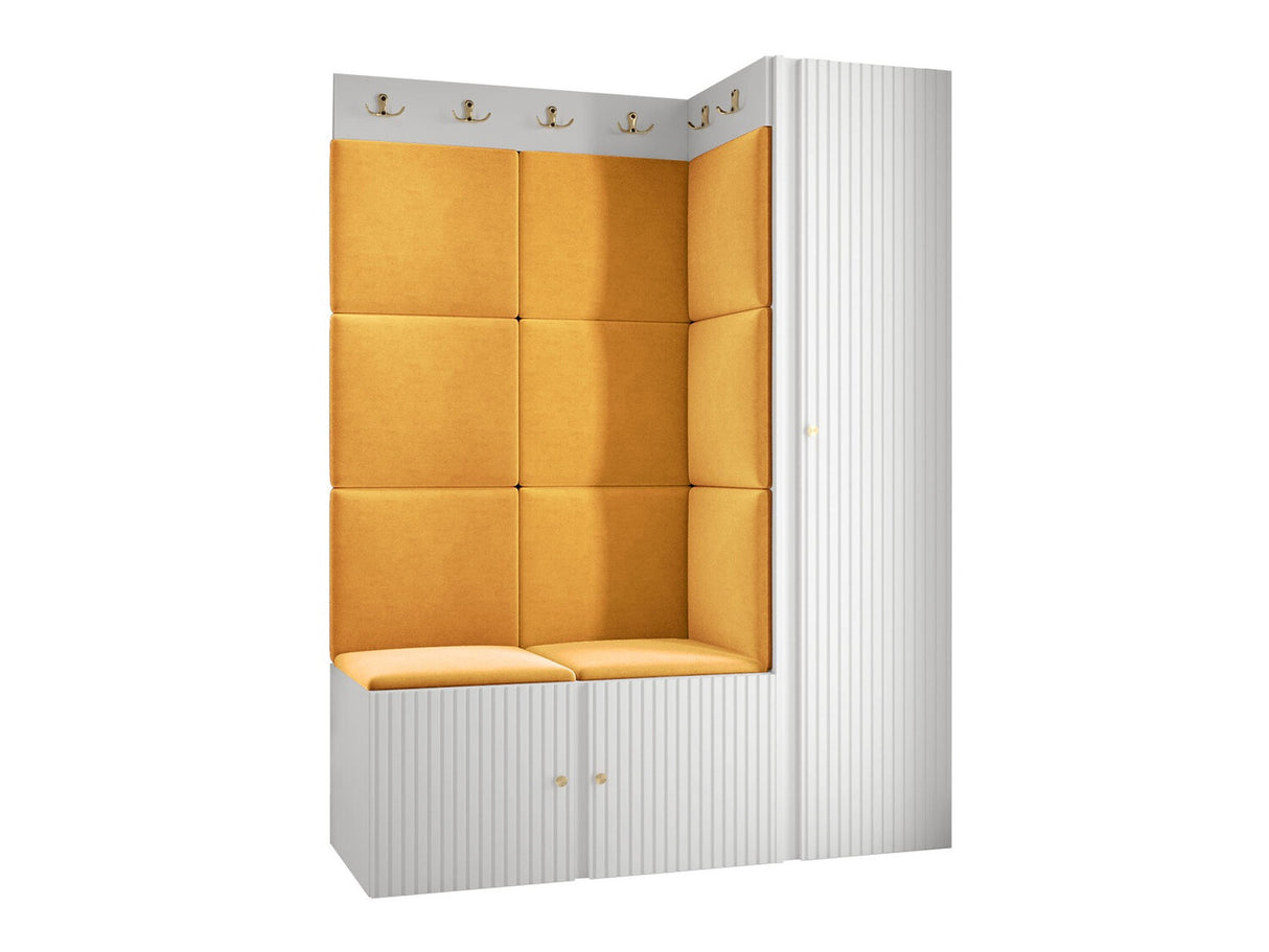 Előszoba garnitúra ORION RYFEL SLIM IX (Towiro), Keret színe: Fehér, Puha falpanel színe: Manila 32