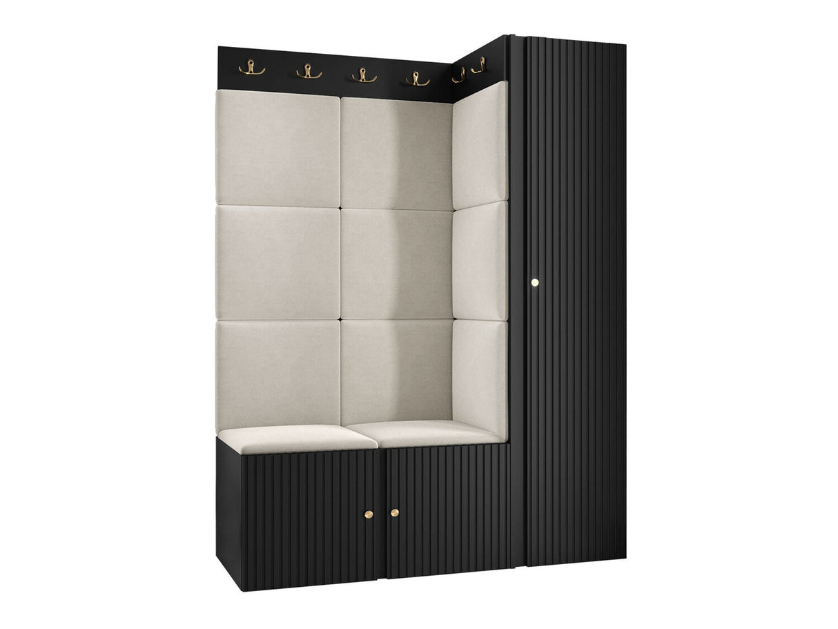 Előszoba garnitúra ORION RYFEL SLIM IX (Towiro), Keret színe: Fekete, Puha falpanel színe: Manila 02