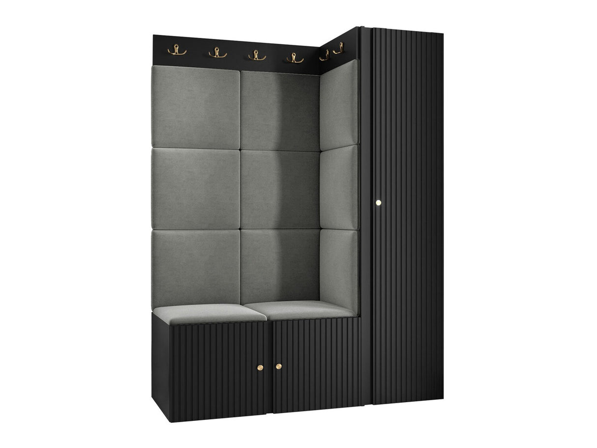 Előszoba garnitúra ORION RYFEL SLIM IX (Towiro), Keret színe: Fekete, Puha falpanel színe: Manila 16