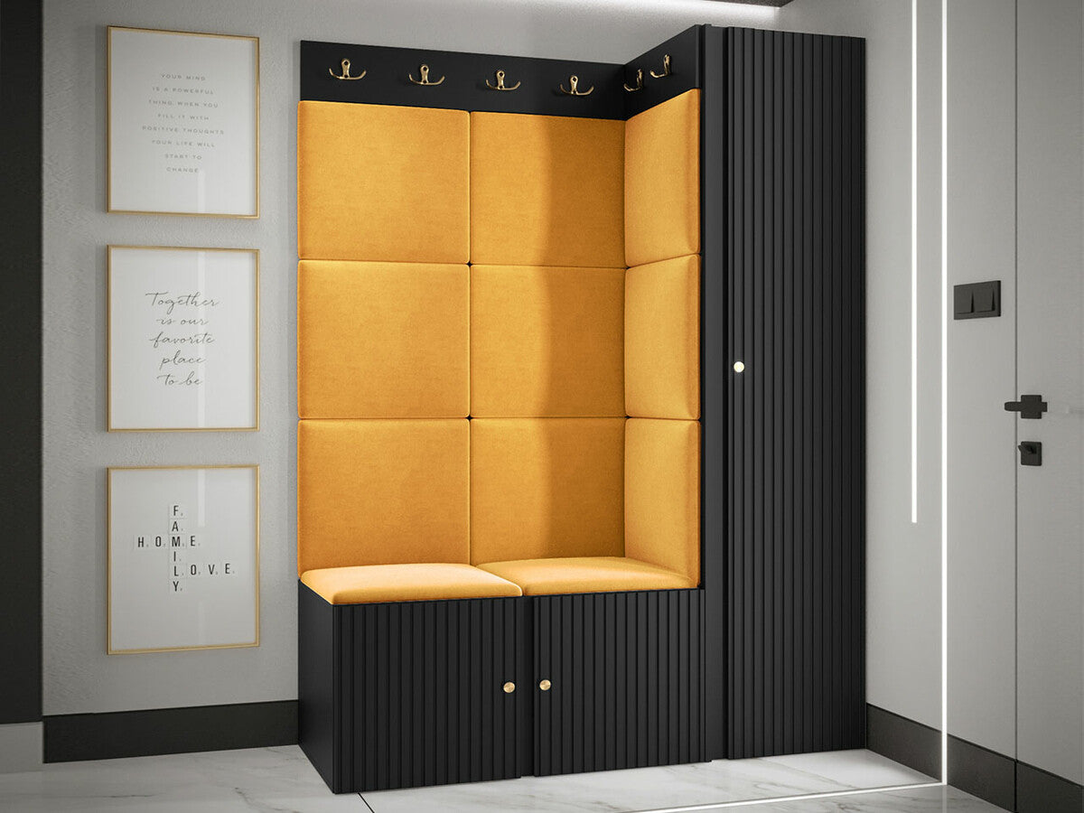 Előszoba garnitúra ORION RYFEL SLIM IX (Towiro), Keret színe: Fekete, Puha falpanel színe: Manila 32