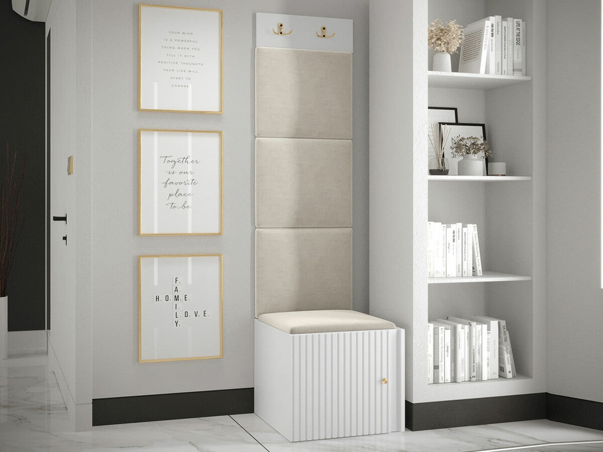 Előszoba garnitúra ORION RYFEL SLIM XXII (Towiro), Keret színe: Fehér, Puha falpanel színe: Manila 02