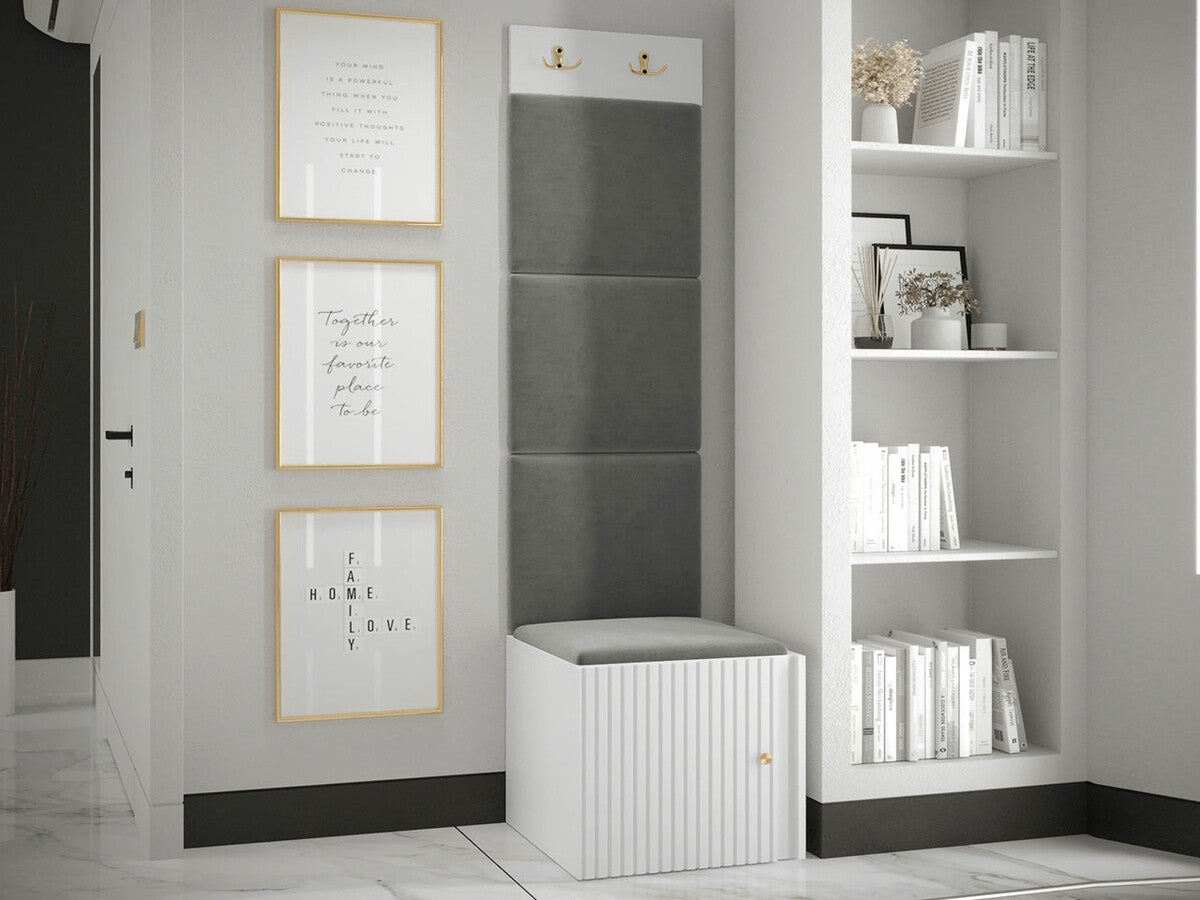 Előszoba garnitúra ORION RYFEL SLIM XXII (Towiro), Keret színe: Fehér, Puha falpanel színe: Manila 16