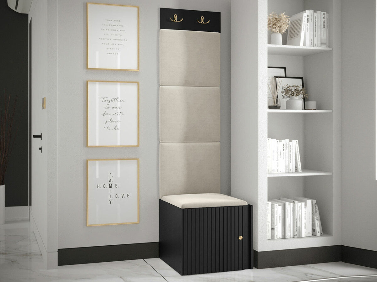 Előszoba garnitúra ORION RYFEL SLIM XXII (Towiro), Keret színe: Fekete, Puha falpanel színe: Manila 02