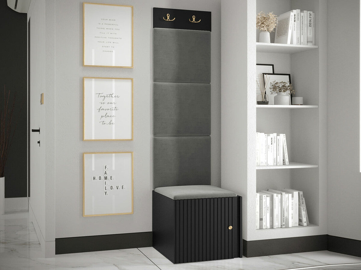 Előszoba garnitúra ORION RYFEL SLIM XXII (Towiro), Keret színe: Fekete, Puha falpanel színe: Manila 16