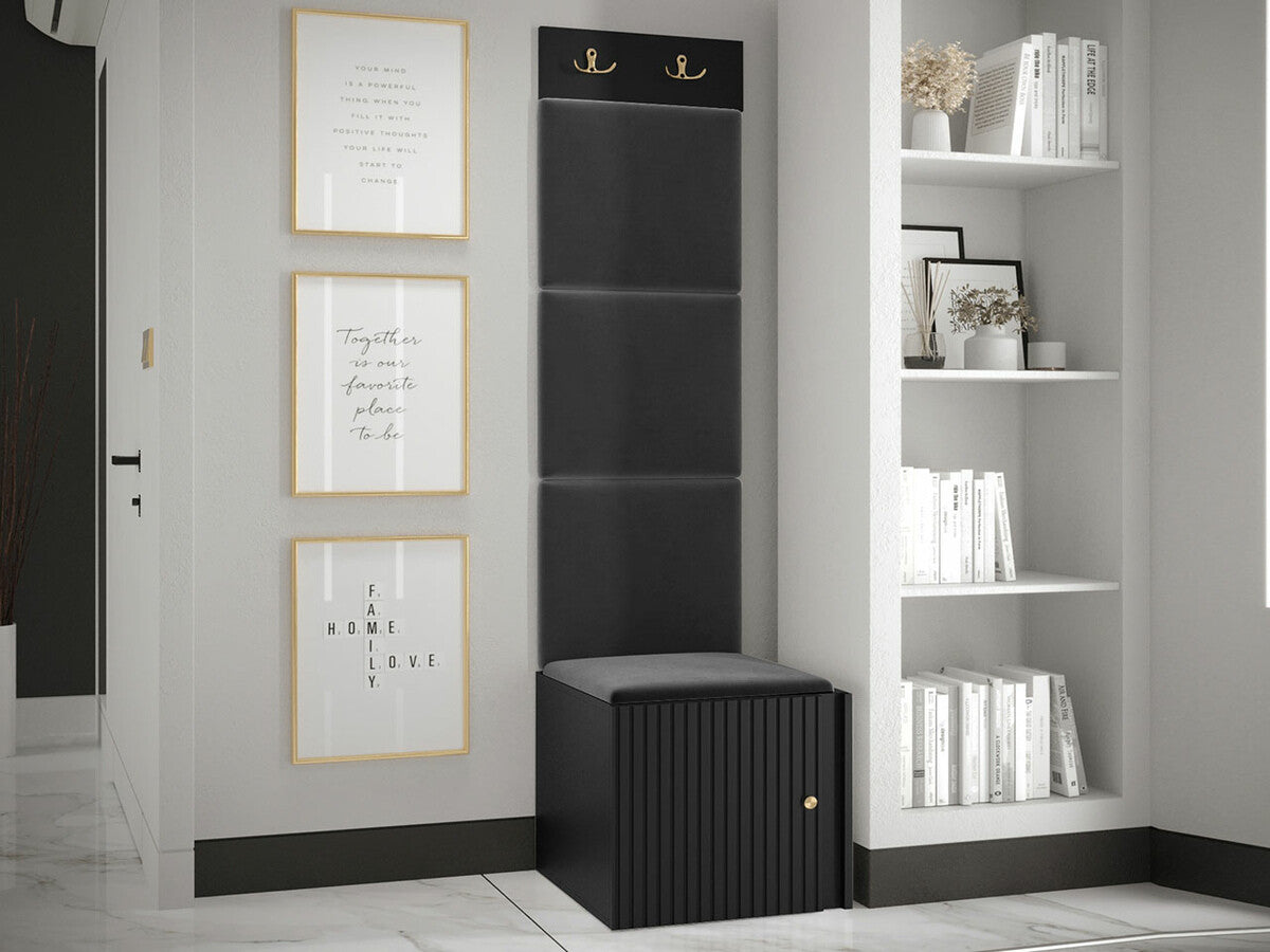 Előszoba garnitúra ORION RYFEL SLIM XXII (Towiro), Keret színe: Fekete, Puha falpanel színe: Manila 18