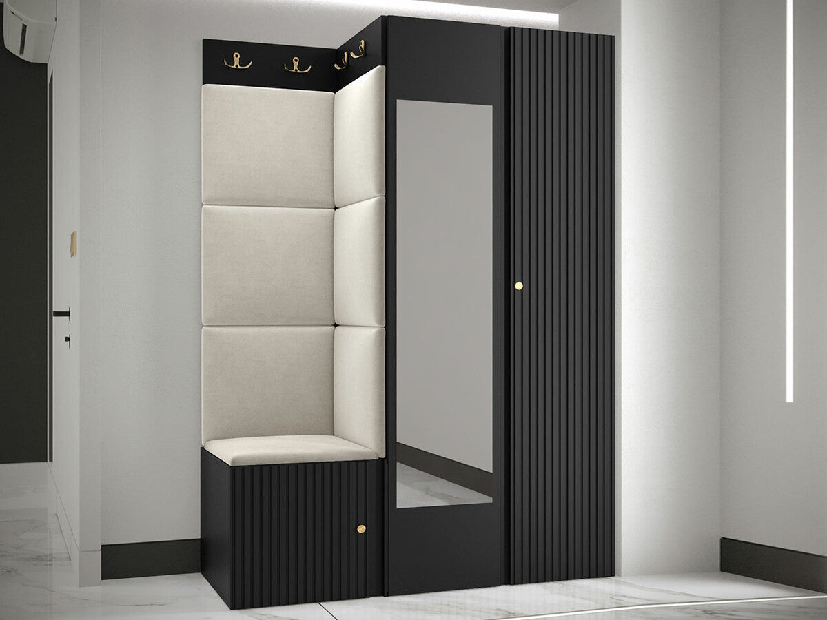 Előszoba garnitúra ORION RYFEL SLIM XXIV ( Towiro), Keret színe: Fekete, Puha falpanel színe: Manila 02