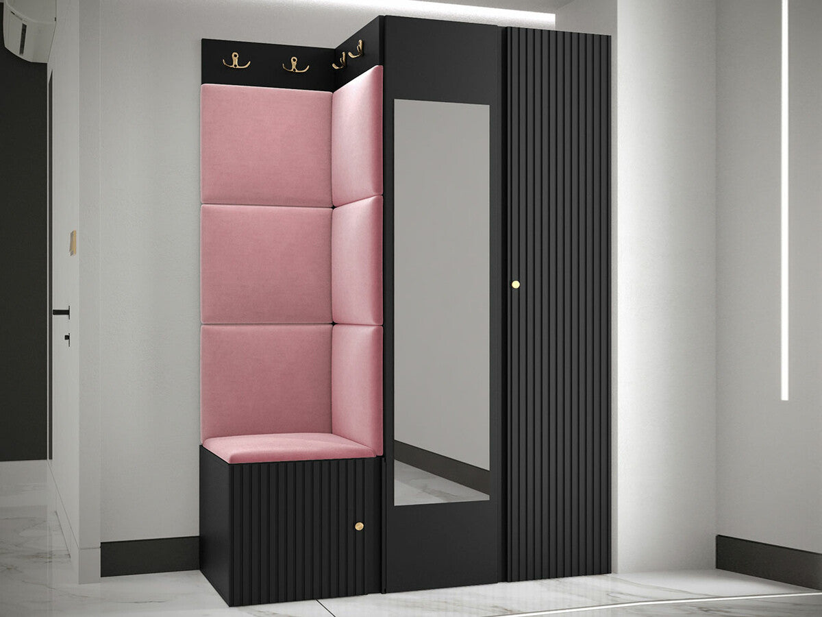 Előszoba garnitúra ORION RYFEL SLIM XXIV ( Towiro), Keret színe: Fekete, Puha falpanel színe: Manila 09