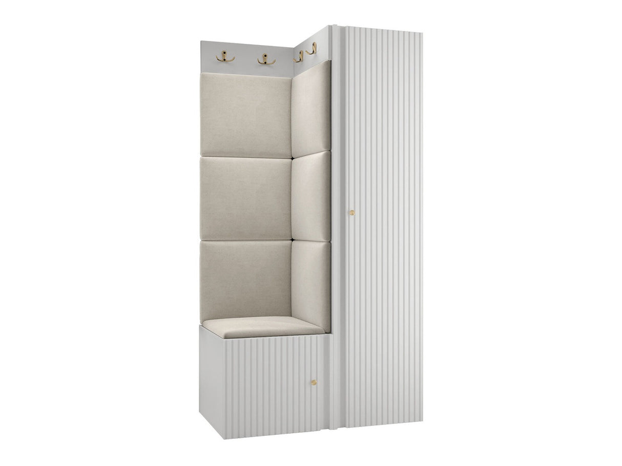 Előszoba garnitúra ORION RYFEL SLIM XXV (Towiro), Puha falpanel színe: Manila 02, Keret színe: Fehér