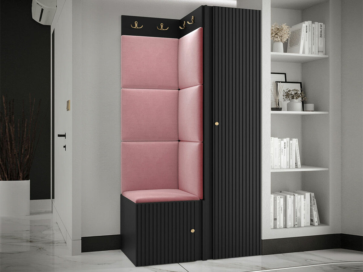 Előszoba garnitúra ORION RYFEL SLIM XXV (Towiro), Puha falpanel színe: Manila 09, Keret színe: Fekete