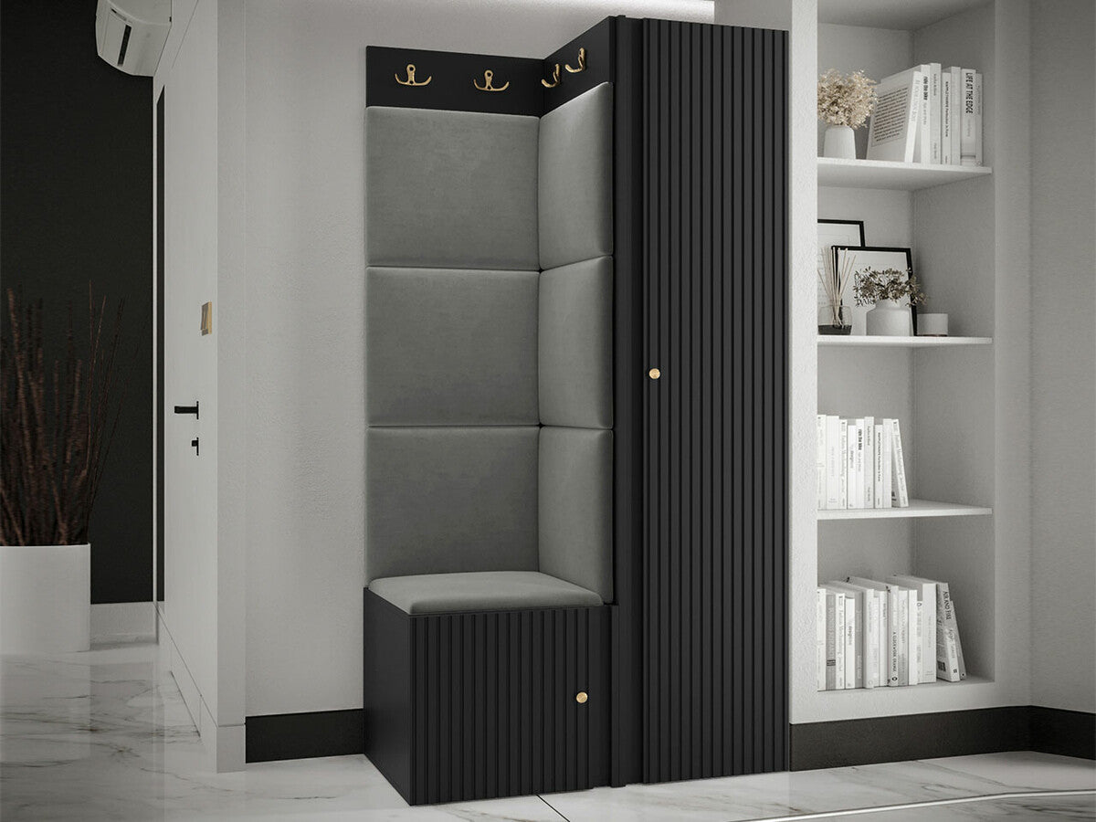 Előszoba garnitúra ORION RYFEL SLIM XXV (Towiro), Puha falpanel színe: Manila 16, Keret színe: Fekete