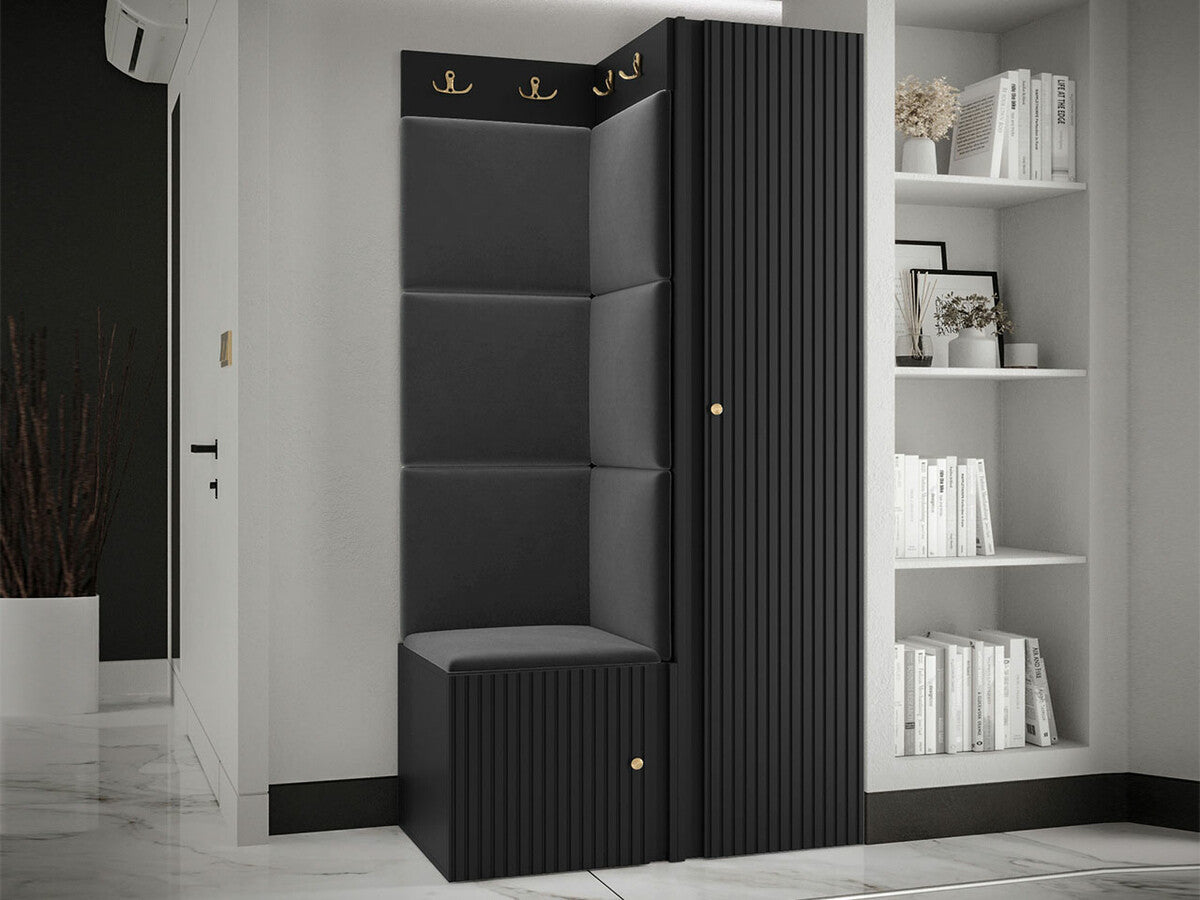 Előszoba garnitúra ORION RYFEL SLIM XXV (Towiro), Puha falpanel színe: Manila 18, Keret színe: Fekete