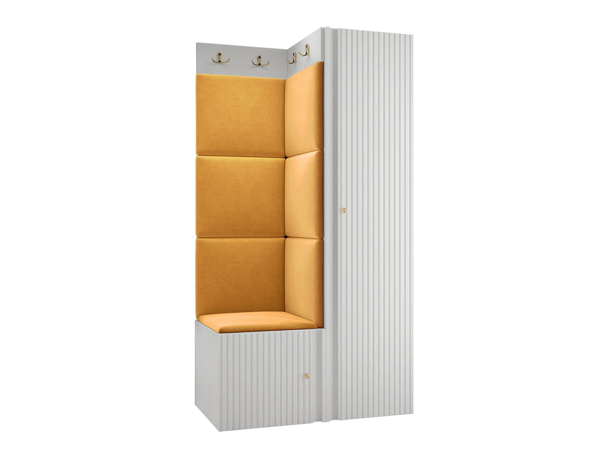 Előszoba garnitúra ORION RYFEL SLIM XXV (Towiro), Puha falpanel színe: Manila 32, Keret színe: Fehér