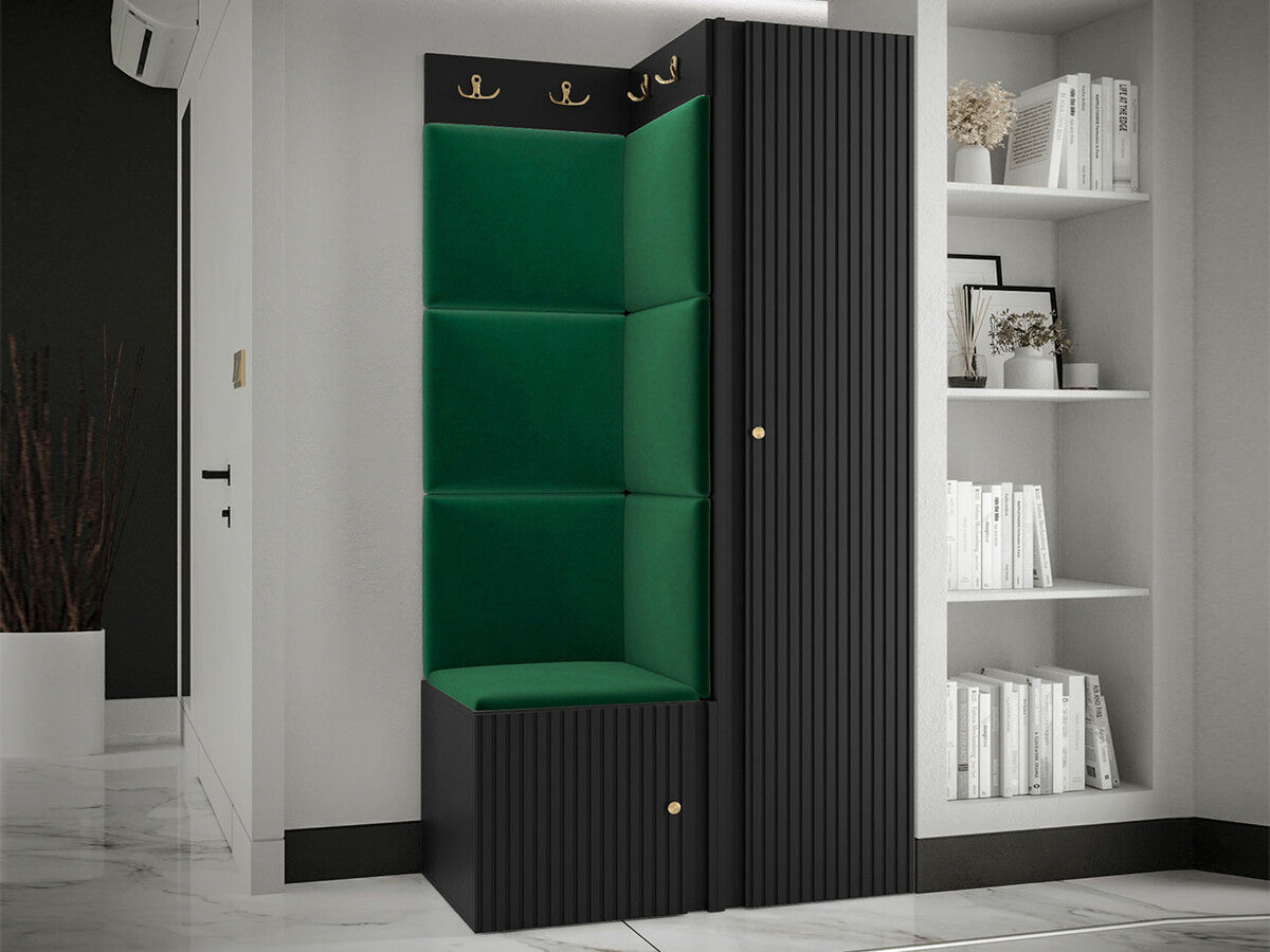 Előszoba garnitúra ORION RYFEL SLIM XXV (Towiro), Puha falpanel színe: Manila 35, Keret színe: Fekete